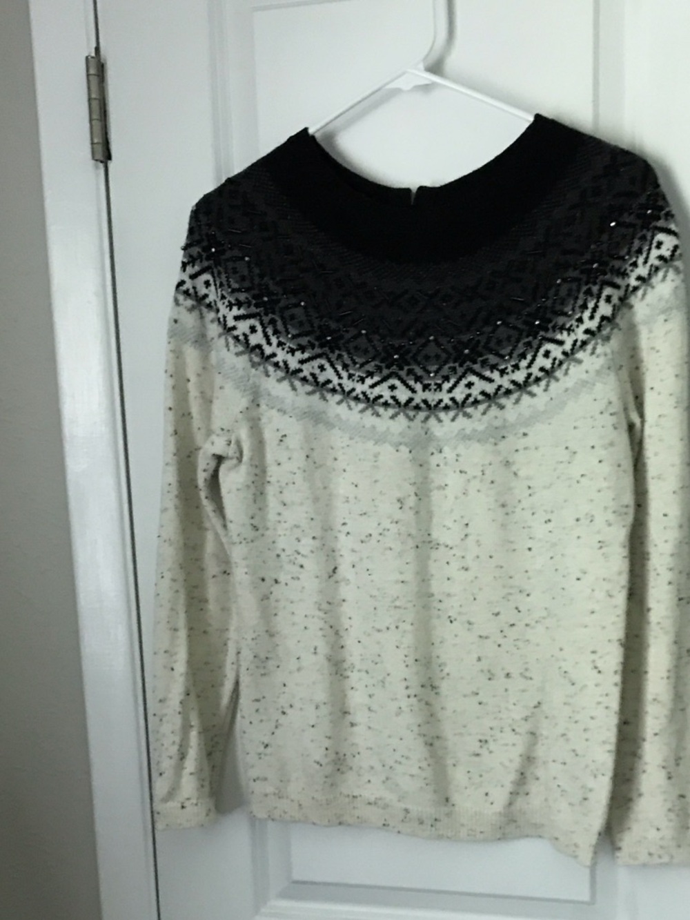 Talbots Cream and Black Fair Isle Yoke Turtleneck Sweater